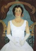 Frida Kahlo The lady dressed  in white oil painting artist